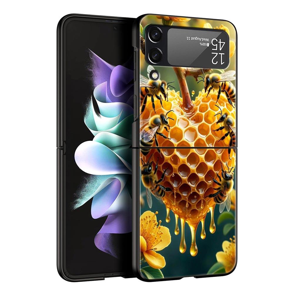 Honeybee Flower Pattern Hard PC Phone Case For Samsung Galaxy Z Flip 7 6 5 4 Black Cover For Galaxy Z Flip 3 Foldable Shell Bags