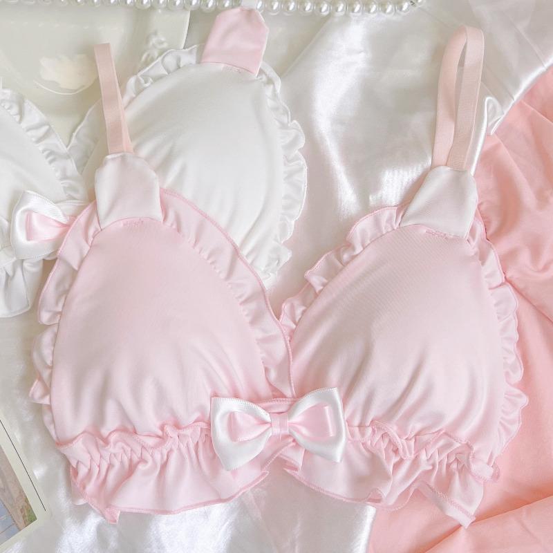 Girls Bras Pink Cute Heart Deep V Push Up Bras For Women Backless Sling Tops Female Lingerie Pad Bras