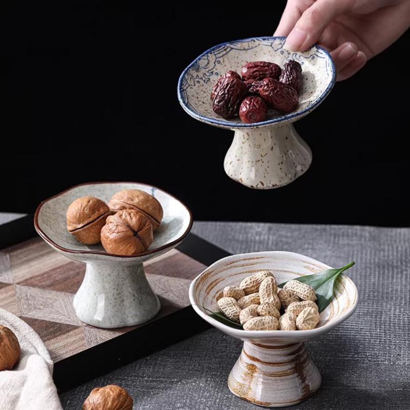 Neues Chinesisches Dessert Hoher Teller Kleiner Snack Erfrischungsteller Retro Keramikteller Nachmittagstee Snack Haushaltswaren