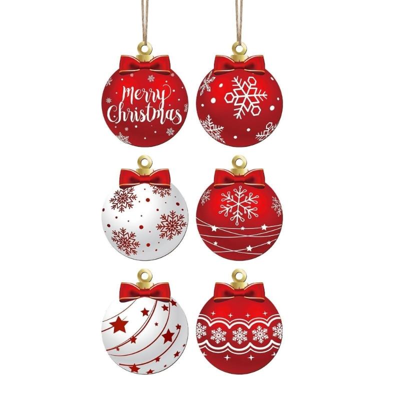 12PCS Wooden Christmas Ball Ornaments Hanging Pendant Festival Home Decoration Decorative Holiday Party Supplies