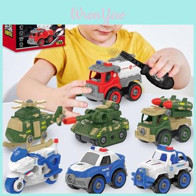 Rescue Car Sprinkler Truck Tank Airplane Police Motorcycle Detachable Toy Set For Kids