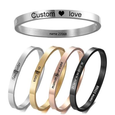 Personalized Bracelet for Women Female Width 4/6mm Custom Engraved Name Bracelets Bangle Stainless Steel