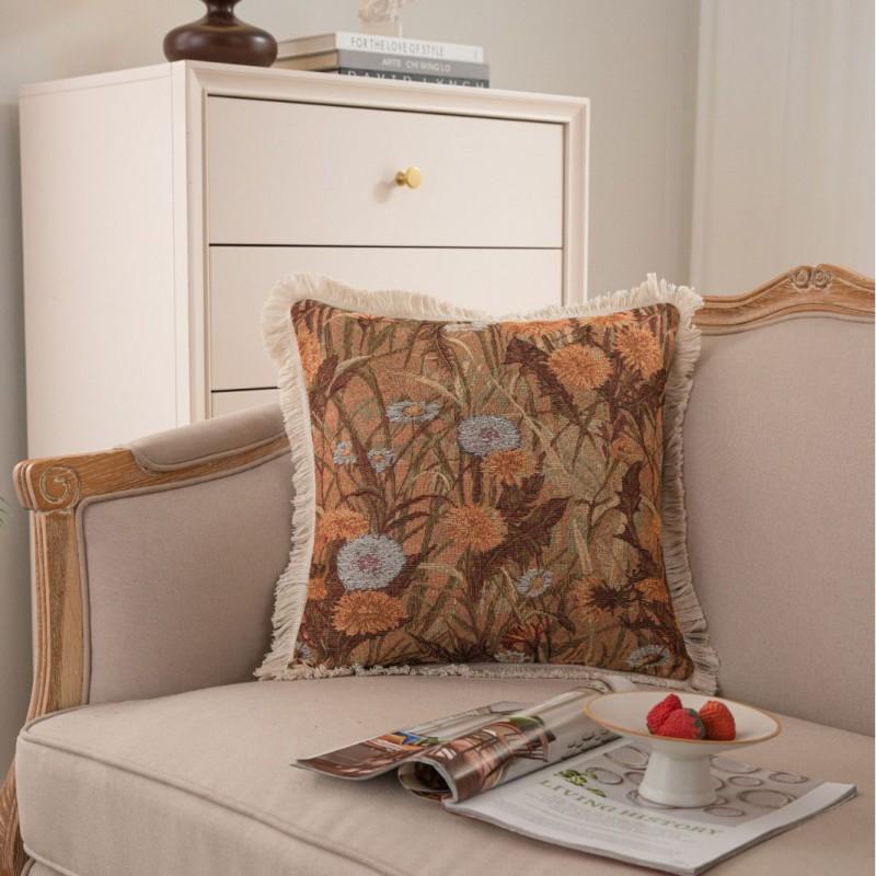 American Style Floral Jacquard Throw Pillow Cover With Tassel Trim Sofa Chair Bed Car Decor 45x45cm 60x60cm