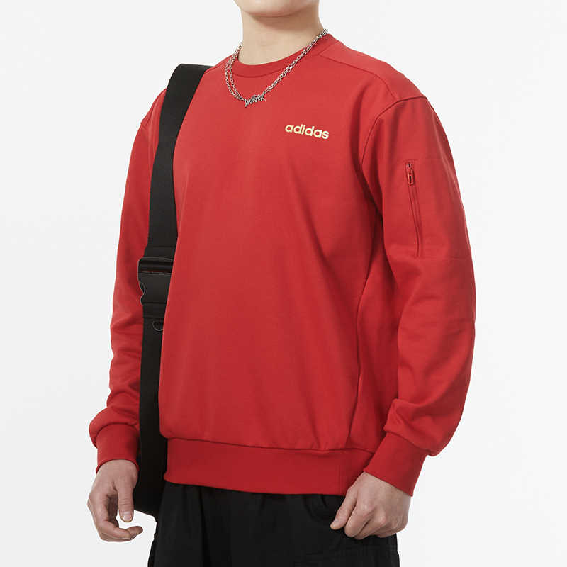 Adidas Solid Color Crew Neck Casual Pullover Long Sleeve Sweatshirt Men Sweatshirt Red JF3224