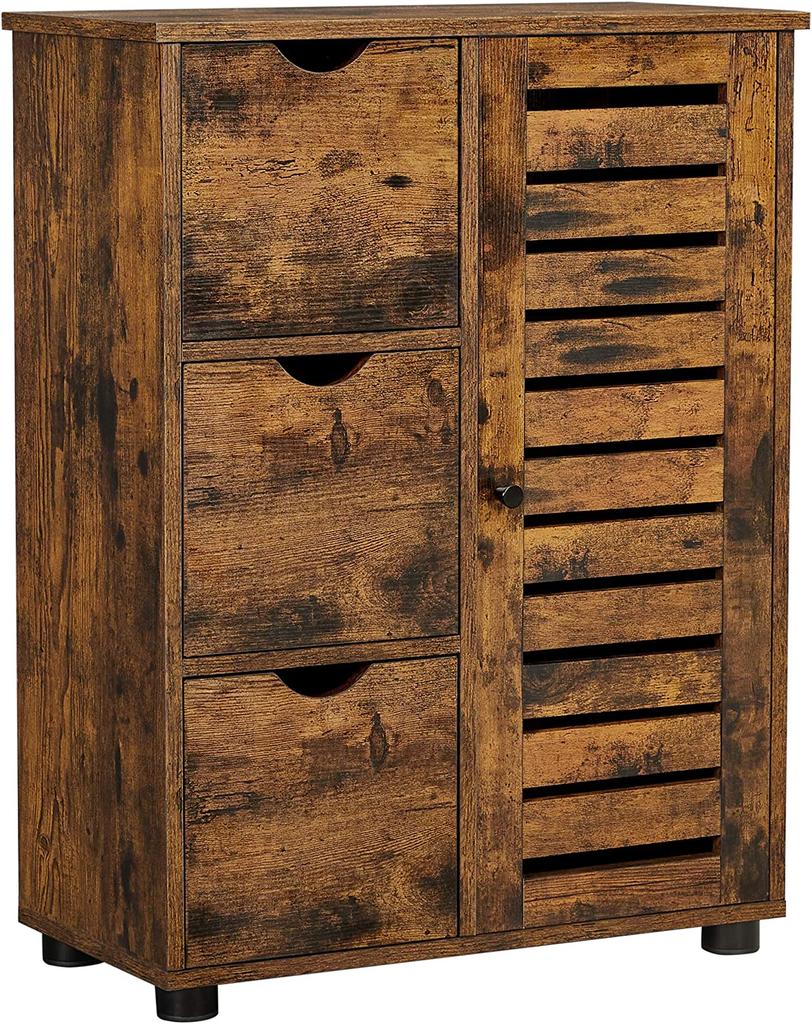 VASAGLE Bathroom Floor Cabinet, Wooden Storage Unit with 3 Drawers, Single Door with 2 Adjustable Shelves, for Living Room, Kitchen, Entryway