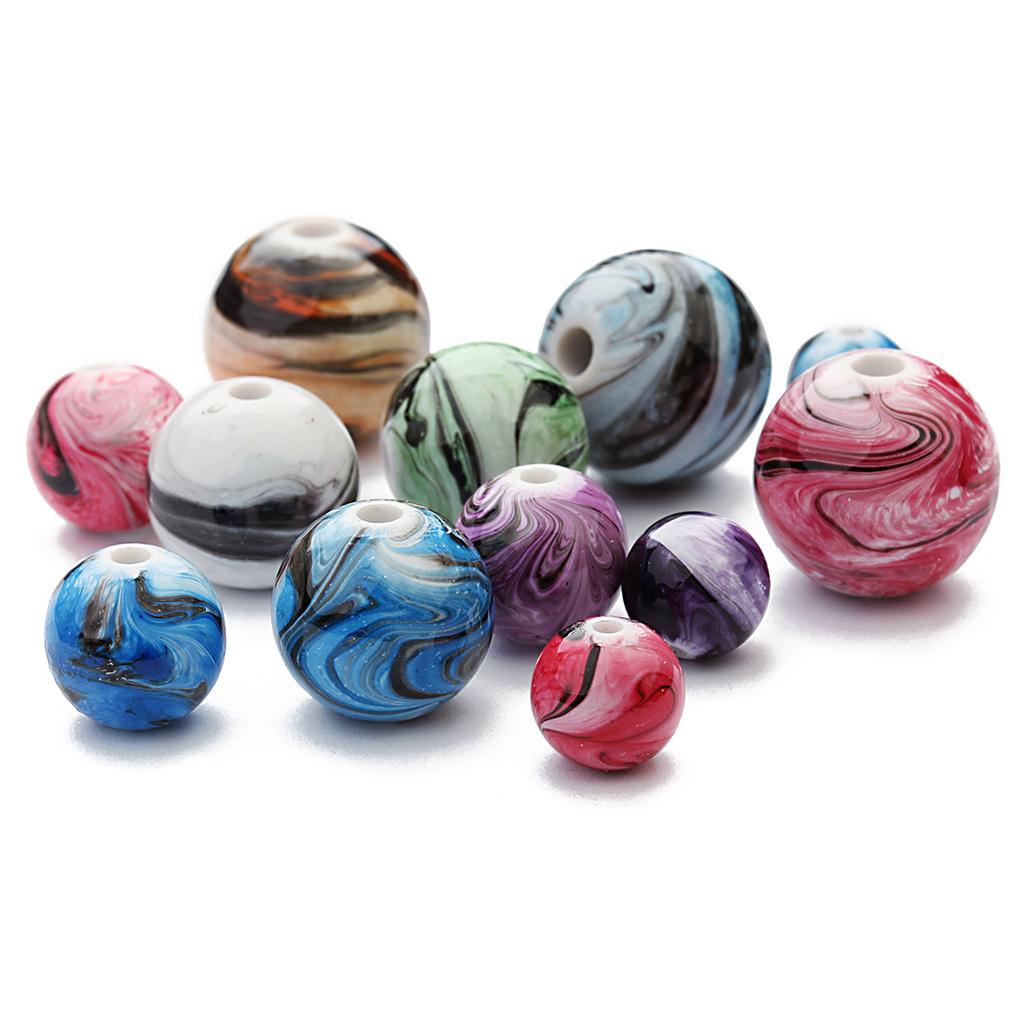 30-100pcs Resin Beads 6 8 10 12 14mm Ink Painting Mixed Color Round Loose Spacer Beads for Jewelry Making DIY Necklace Bracelets