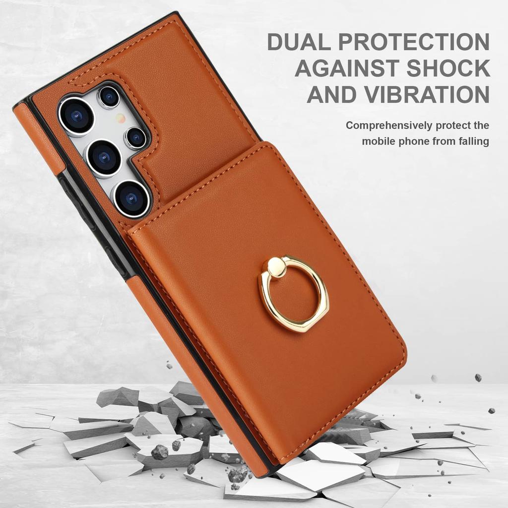 Brieftaschen-Hülle mit Kartenhalter, 360° drehbarer Ring-Ständer, Magnetverschluss für Samsung Galaxy S25 S24/S23/S22/S21 Ultra/Note 20