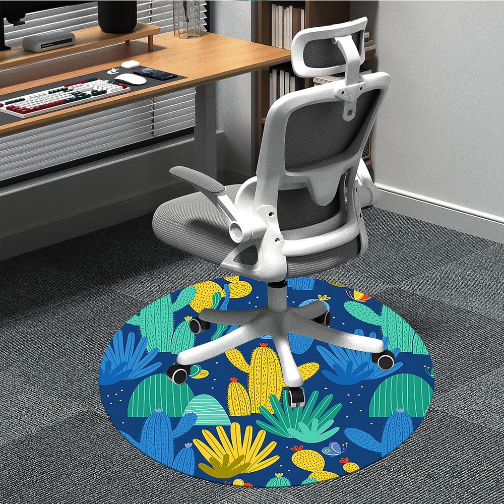 1pc Cactus Print Carpet, Round Non Slip Durable Large Size Office Carpet, Suitable for Office