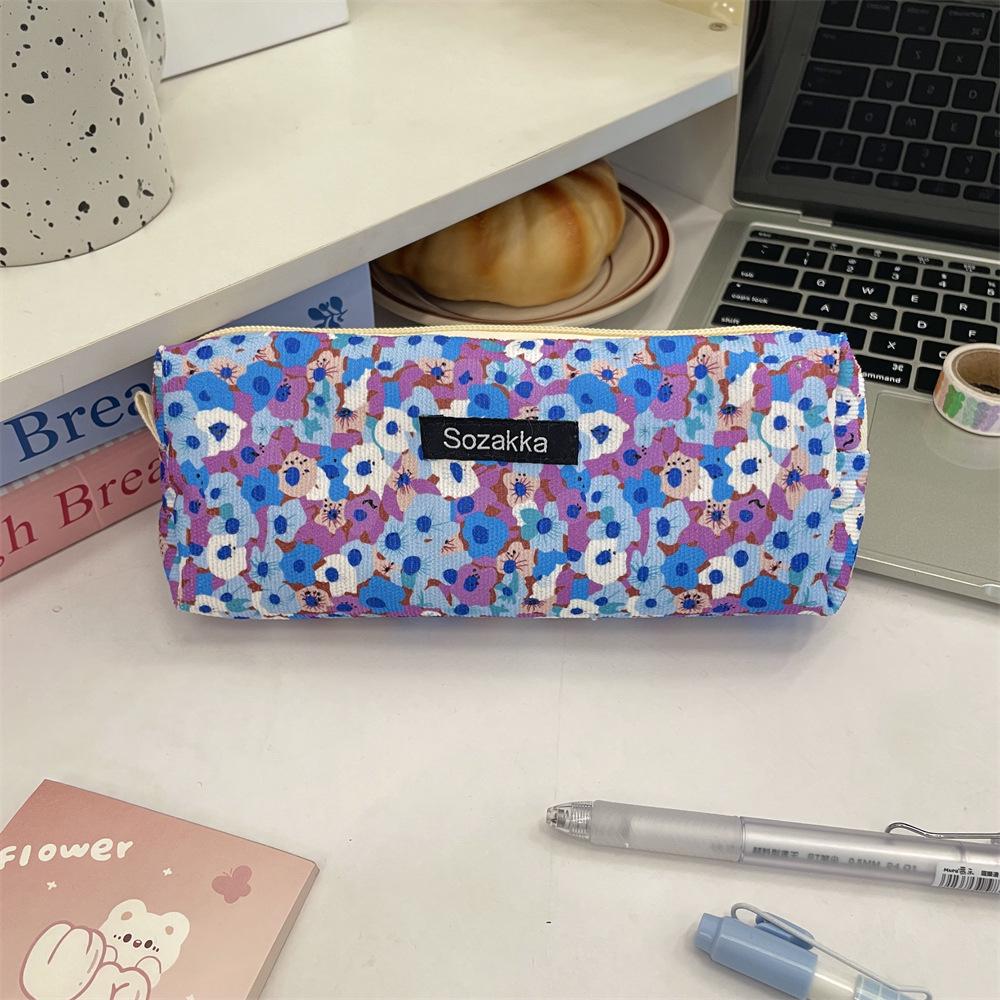 

Пенал большой вместимости в ретро-цветочном стиле - Органайзер для студента и для макияжа