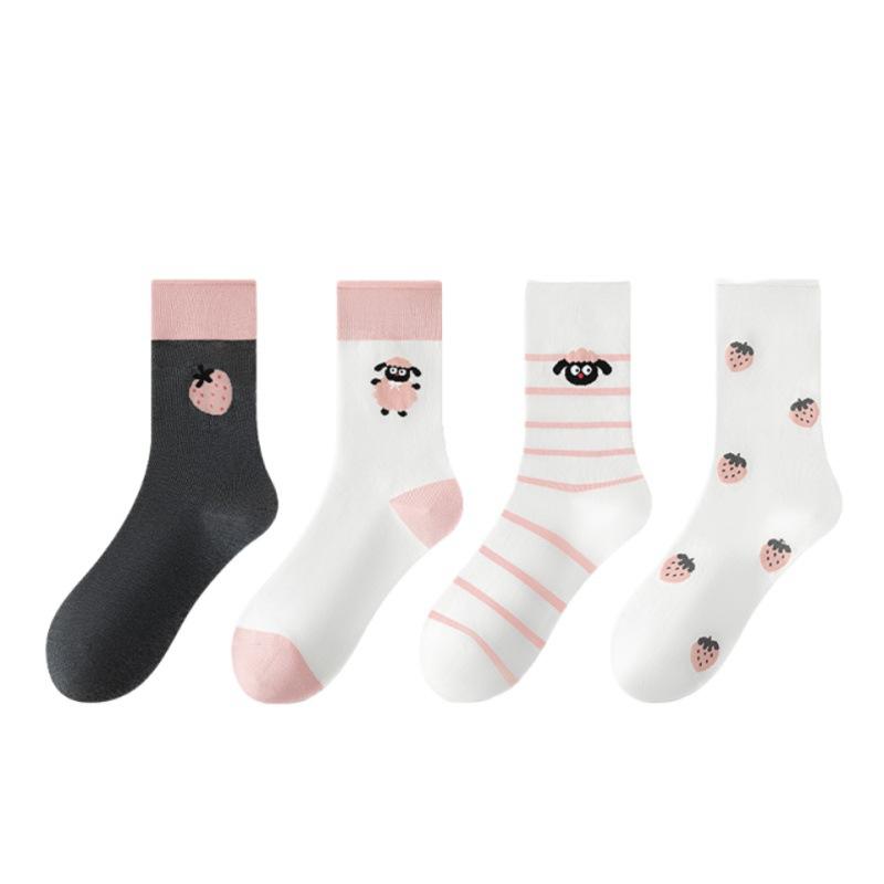 Female Spring and Autumn Cartoon Lovely Deodorant Boneless Tube Cotton Socks