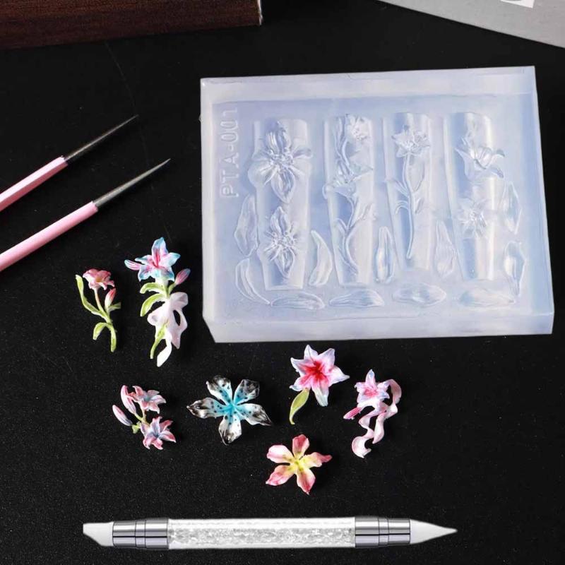 2/3Pcs 3D Hawaii Hibiscus Flowers Nail Art Mold Floral Petal Ballet Bows Design Resin Mold Nail Carving Template Diy Accessories