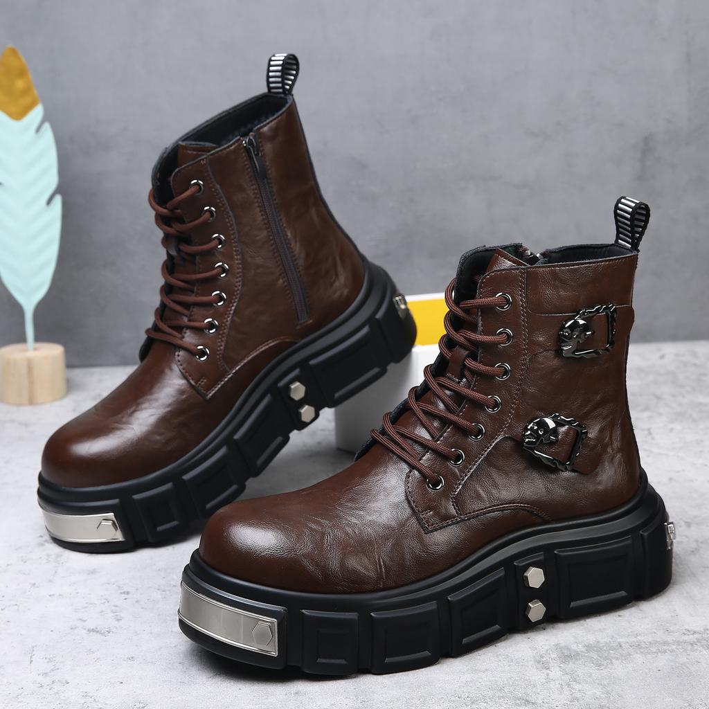 Hohe Lederstiefel Herren 2025 Winter neu kleines Design Martin Boots trendy lässige kurze Stiefel dicksohlige erhöhende Herrenstiefel