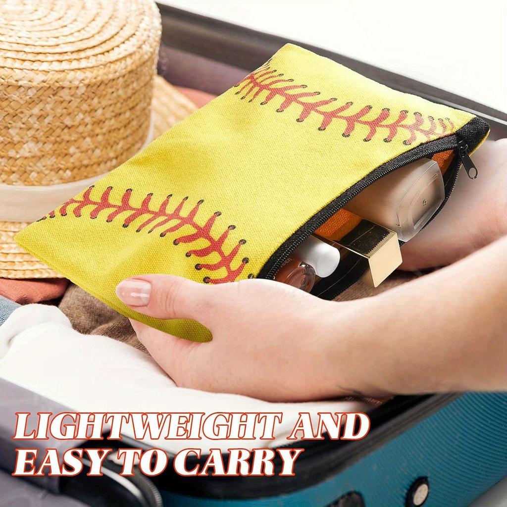 1pc Softball Makeup Bag Sport Cosmetic Bags Canvas Softball Pouch Bags Portable Makeup Pouch Bag Travel Makeup Organizer