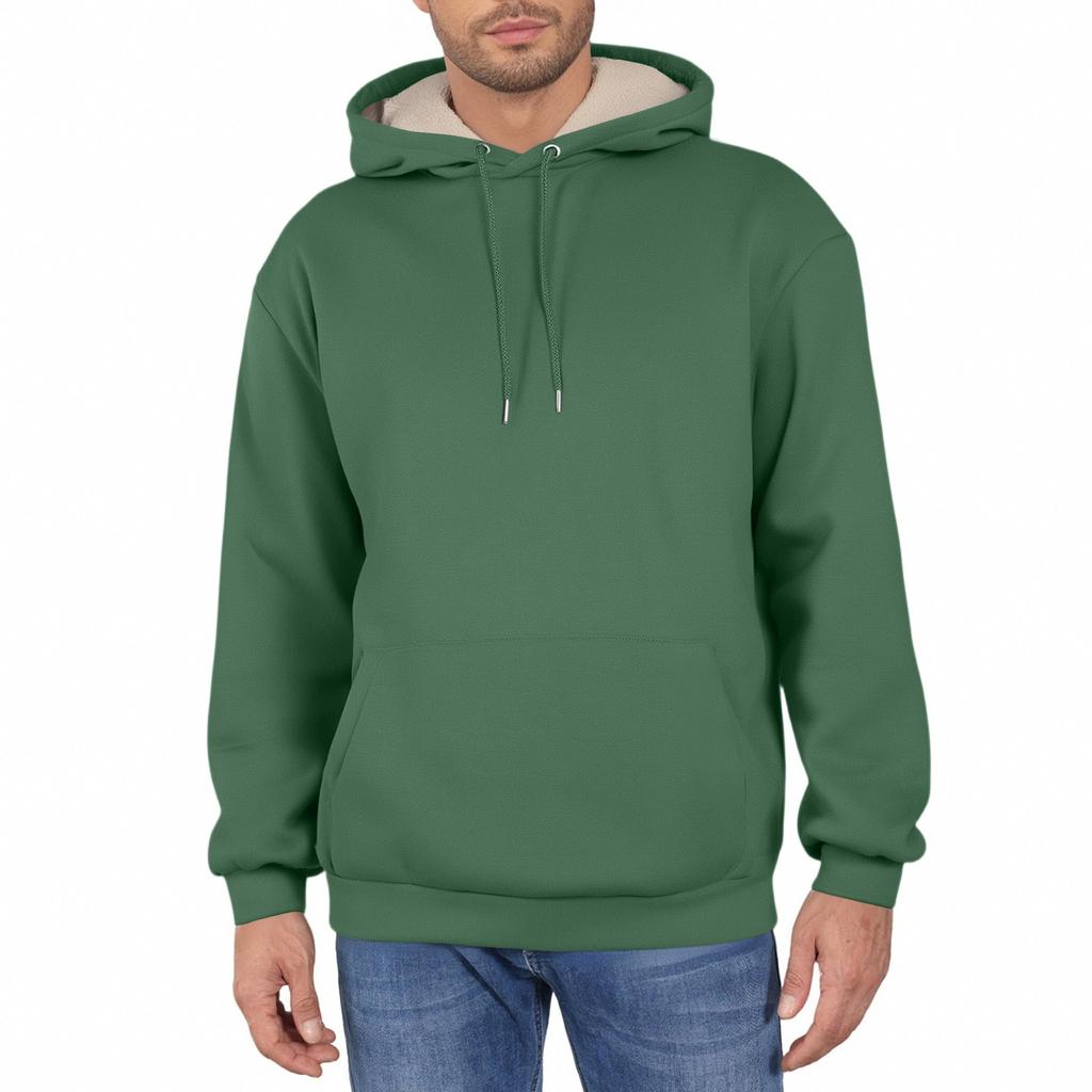 Men's Fall Winter Casual Warm Fleece Hoodie Pullover Lined Hooded Sweatshirt With Pocket