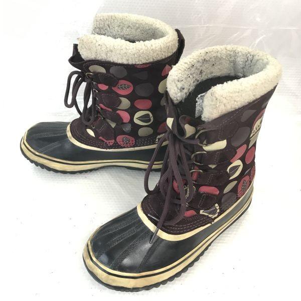 Canada SOREL Snow Boots 24.0 Brown Polka Dot Waterproof Inner Liner(USED)