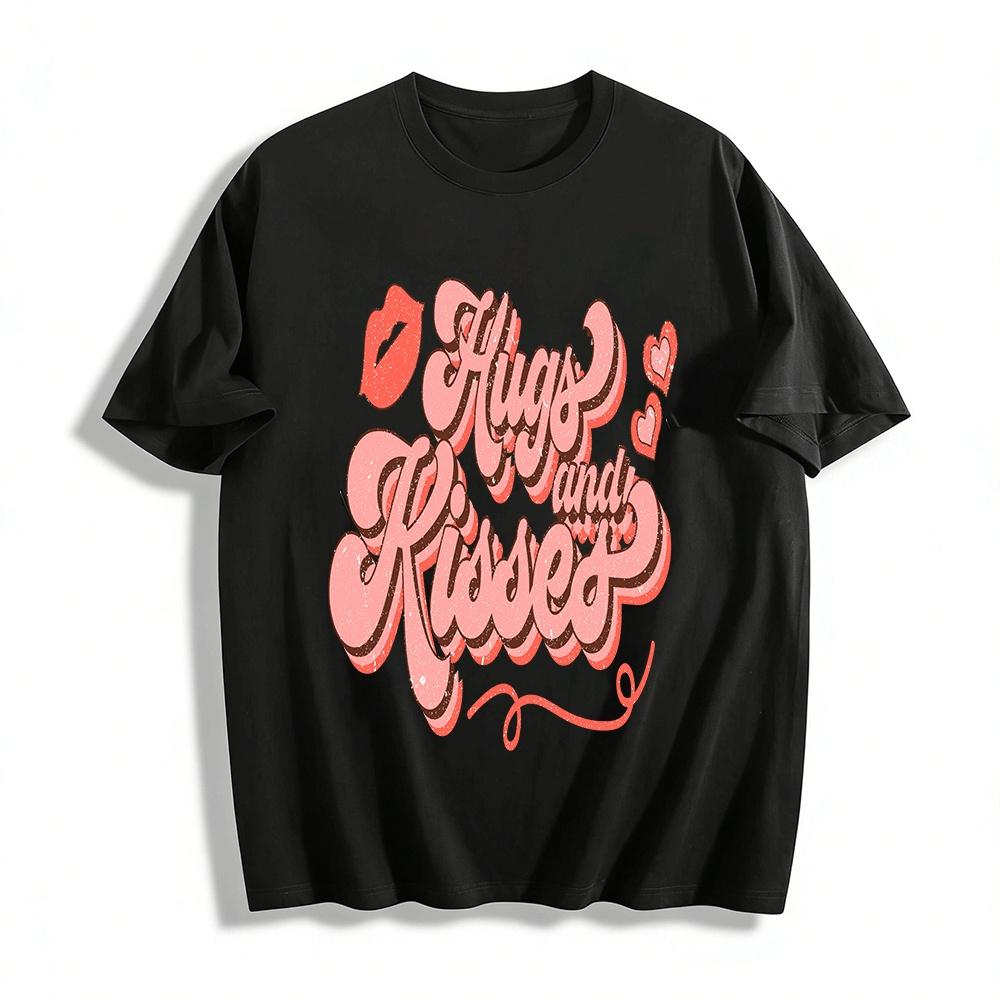 Retro Hugs And Kisses Graphic Casual Tee Shirt Pure cotton T-shirt XXS