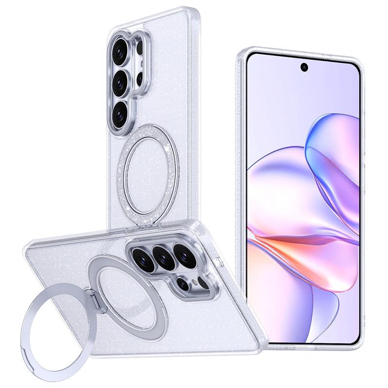 

Glitter Bling Rotatable Ring Holder Magnetic Case For Samsung S26 S25 S24 S23 Ultra S25 FE Stand Shockproof Protective Cover For Samsung S26 белый