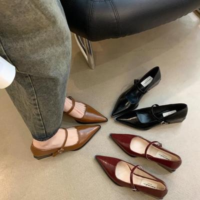 Fashion Retro Style Women Mary Jane Shoes New Fashion Pointed Toe Thick Heel Ladies Single Shoes Comfortate Office Pumps Footwear