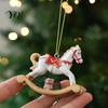 Xmas Window Wall Hangings Rocking Horse Christmas Ornament, Resin Tree Hanging Decoration with Seasonal Trims Bear Gift Box for Holiday Decor