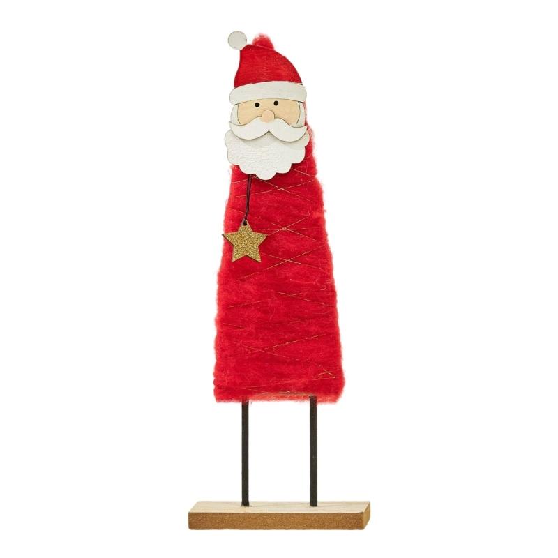Soft Felt Cloth Santa Clause Reindeer Ornament with Wood Base Plush Wool Felt Christmas Figure Decoration For Tabletop