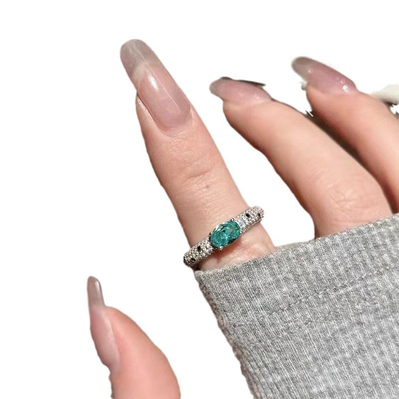Hui Zhi Yi S925 Silver Paraiba Ice Flower Ring with Full Diamond Setting.
