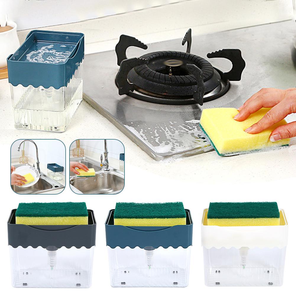 Press Type Liquid Soaps Dispenser With Sponge Holder Easy Refilling Liquid Soaps Box For Countertop