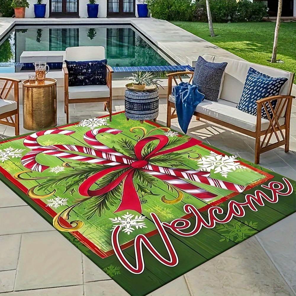 1pc Welcome To Christmas Area Rug, Slip-Resistant, Easy-Clean, Stain-Resistant, Perfect for Cozy Living Rooms, Bedrooms, Kitchens, Offices,