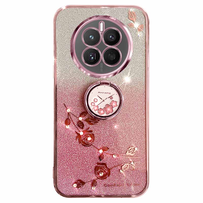 KADEM For Realme 12 Pro 5G/12 Pro+ 5G TPU Case Rhinestone Flower Kickstand Phone Cover
