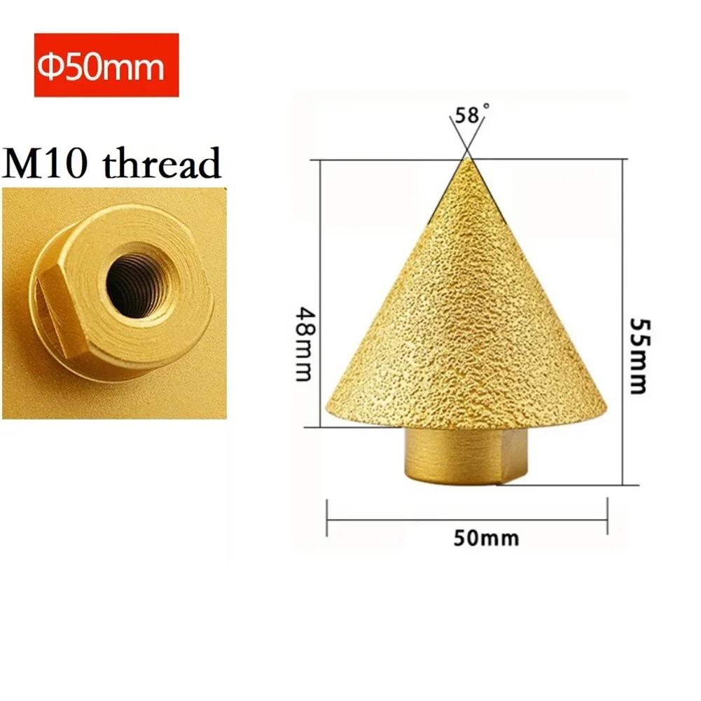 1pc M10 Thread Diamond Chamfer Bits 50/38mm Cone Carve Polishing Grinding Wheel For Porcelain Tiles Cutter Trimming