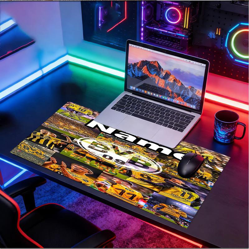 Custom Name Personalized Borussia Dortmund Pattern Mousepad, Laptop PC Desk Mat, Decorative Desk Mat for Home Keyboard Pad Gift