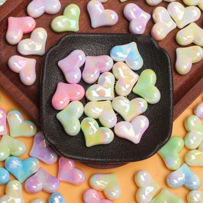 20Pcs 16*22mm Acrylic Shining Light Peach Heart Loose Beads With Hole DIY Beading Accessory Creative Beaded Material