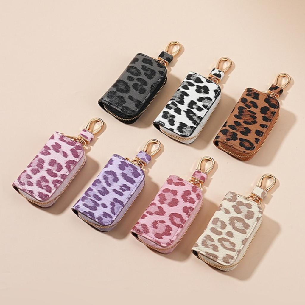 New Car Key Bag for Both Men and Women Creative Leopard Print Leather Pendant Keychain Wholesale