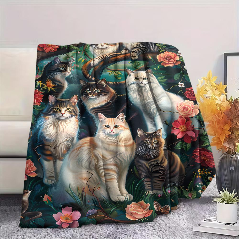 Kitty Print Flannel Blanket, High Quality Comfortable for All Seasons, Home Decor, Warmth and Comfort, Perfect for Christmas Gifts