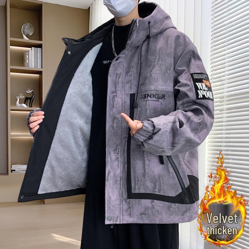 Men's Fleece-Lined Hooded Workwear Jacket - Autumn/Winter 2025 Trend, Windbreaker, High-End Feel, Loose Fit.