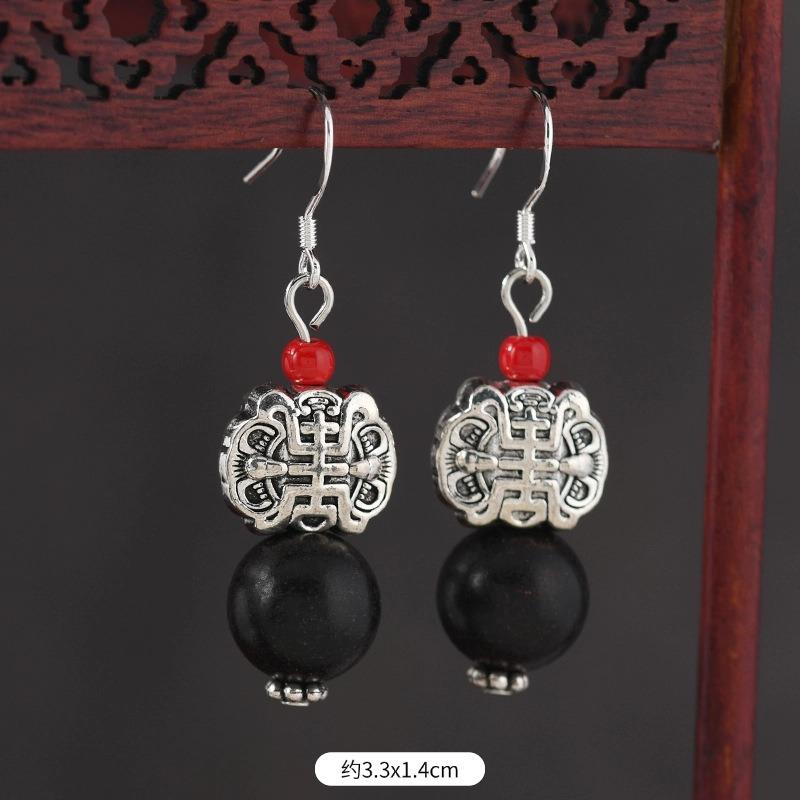 Original Zen Sandalwood Earrings, Retro Literary and Medium Earrings, High-end S925 Silver Hook Earrings for Women