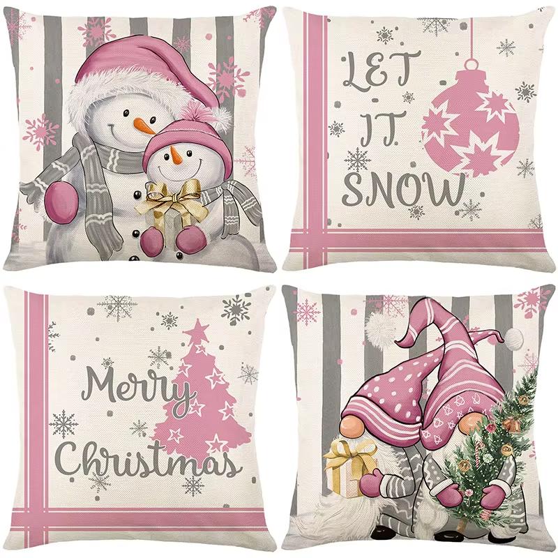 Pink Christmas Cushion Cover, 2025 Festive Small Gift for Friends Xmas Present and New Year Decor