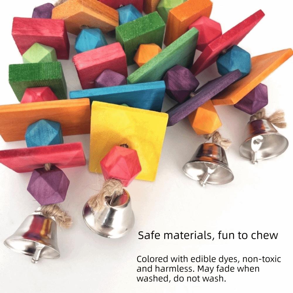 Pet Swing Multi Colored Parrot Chew Hanging Bite Resistant Rainbow Bite String Blocks with Bells Bird Climbing for Bird Cage