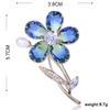Blucome Elegant Plant Flower Shape Brooch Imitation Pearl Zircon Copper Jewelry Women Girls Coat Dress Sweater Scarf Accessories