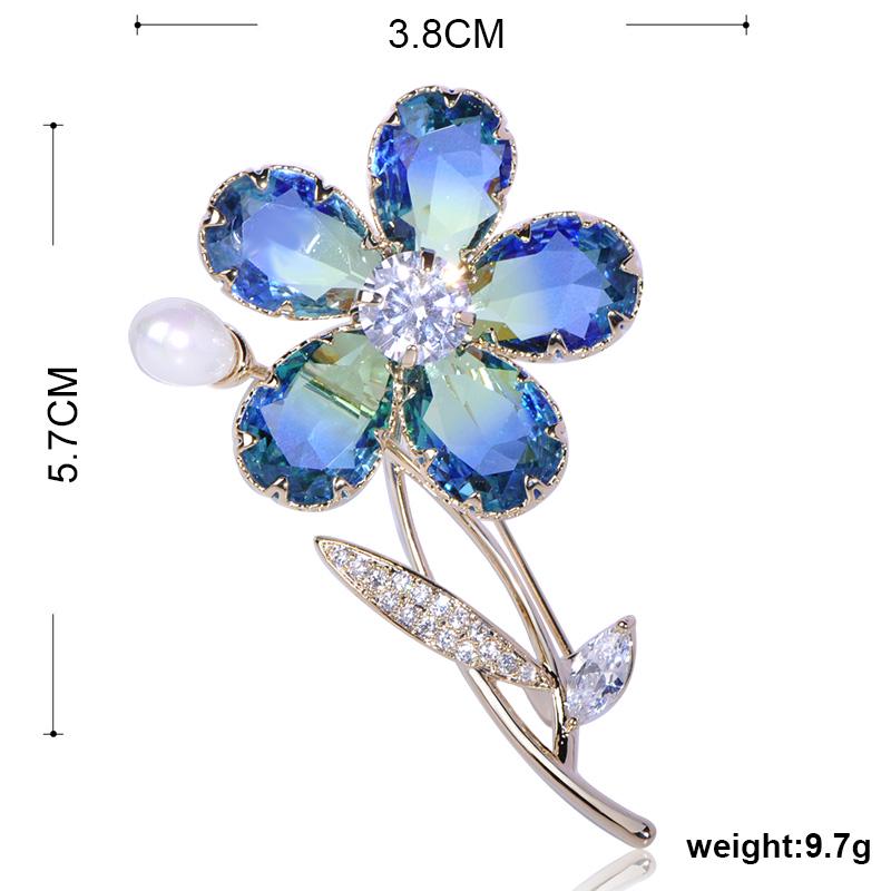 Blucome Elegant Plant Flower Shape Brooch Imitation Pearl Zircon Copper Jewelry Women Girls Coat Dress Sweater Scarf Accessories