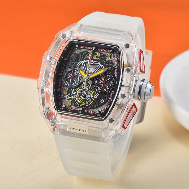 New Leather Crystal Transparent Multifunctional Running Seconds Business Calendar Quartz Watch