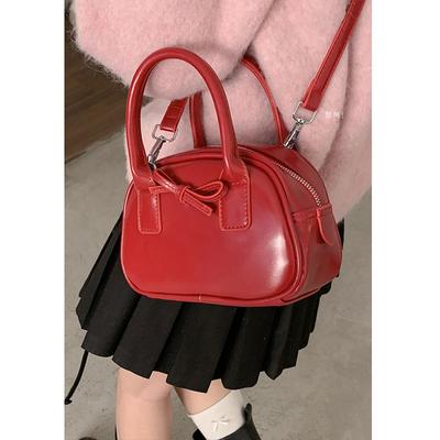 Korean Version Portable Bow Red Bag Women's 2025 New Fashion Small Square Bag Versatile Messenger Bag New Year's Bag