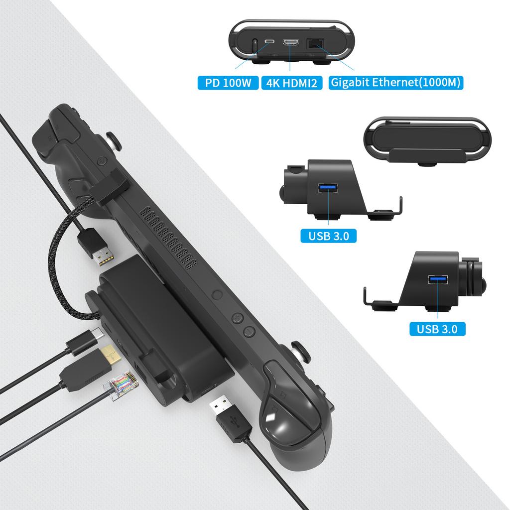 Game Console Docking Station for Steam-Deck TV Base HDMI-compatible 4K 60HZ Type-C Dual USB3.0 RJ45 Ethernet Hub Stand