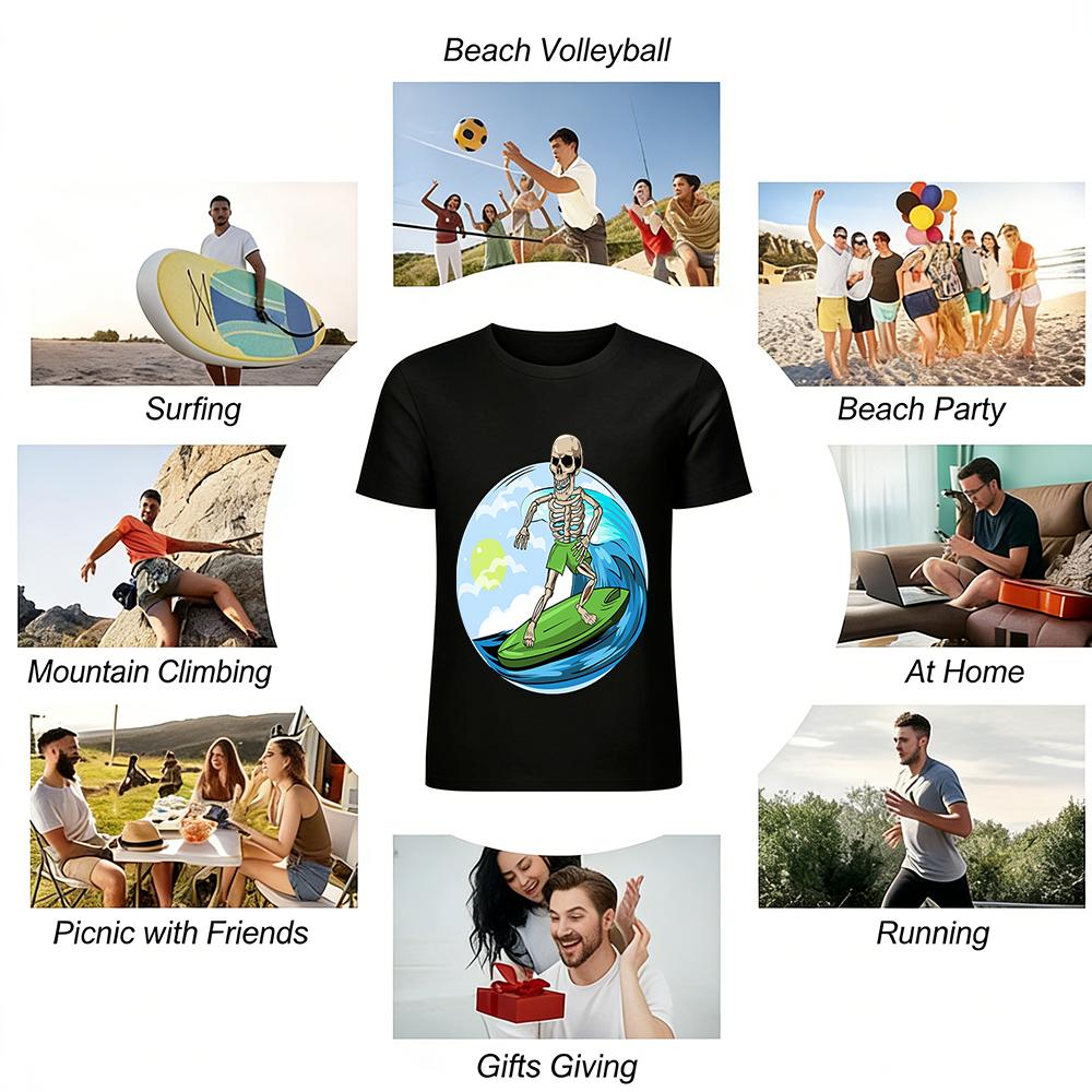 Skeleton Surfing Graphic Casual Short Sleeve T-Shirt Pure cotton T-shirt