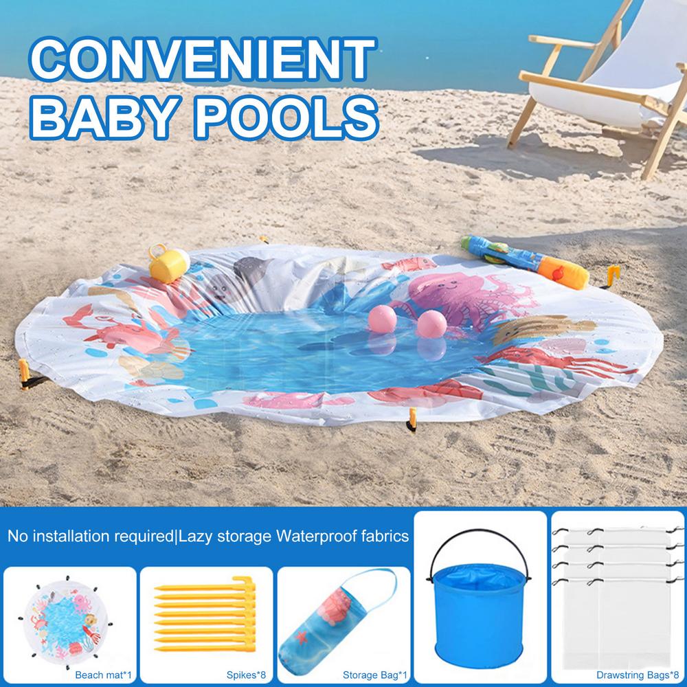 1.4M Baby Beach Pool Kiddie Pool Beach Blanket 2in1 Toddler Paddling Pool Beach Toys for Infant Kids Boys Girls with Water Bag