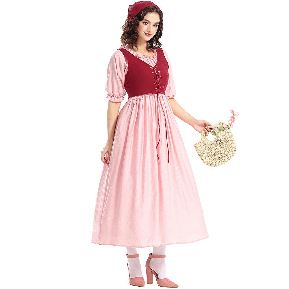 

Adult Women Grassland Colony Dress Renaissance Victorian Medieval Dress Gown Halloween Cosplay Costumes Role Play Outfit XXL розовый