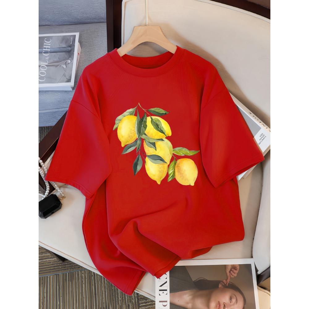 Creative Lemon Pattern T-Shirts Female Casual Soft Tops Fashion Cool Tee Clothing Cotton Street Short Sleeve For Women