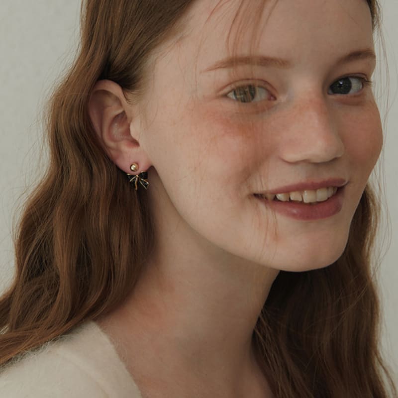 Tatiana (925 Silver) Black Party Ribbon Ear Jacket Earrings EC3076