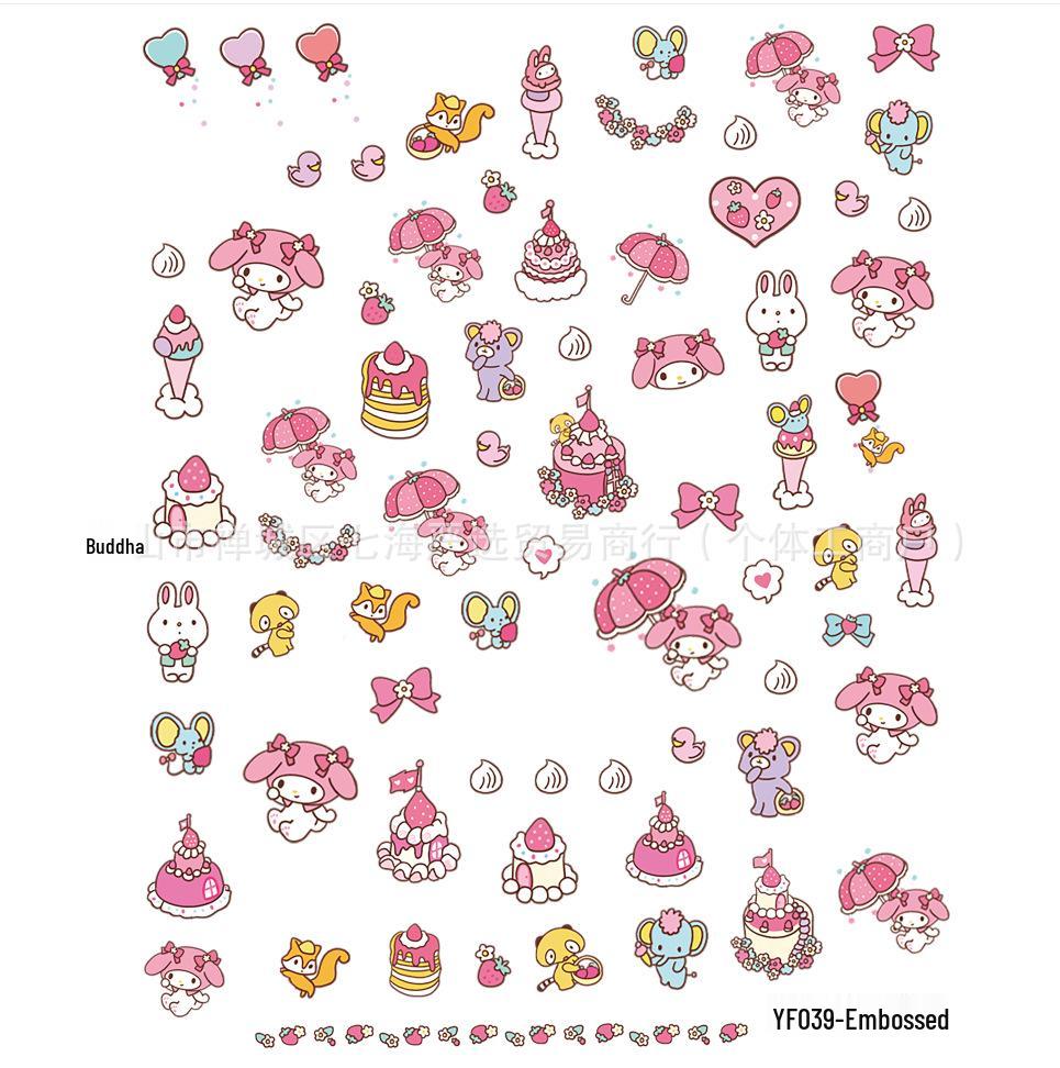 Dreamy Garden 3D Pink Floral Nail Art Stickers with Adhesive Backing