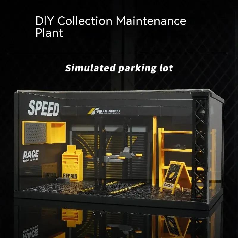 1/24 Parking Lot Display Decoration Simulation Models Exquisite Alloy Assembly Repair Shop Diecast Garage Featuring Light Playthings Present