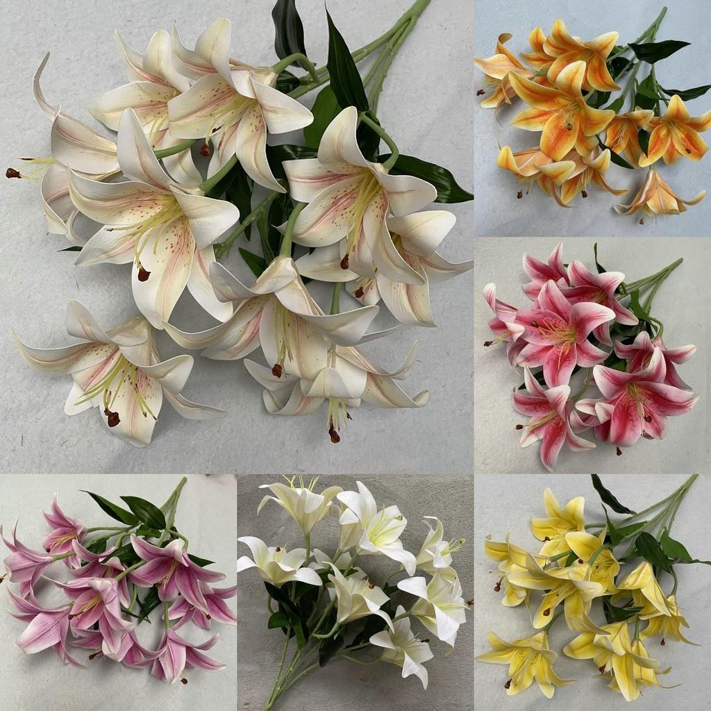 9 Artificial Flowers Stems Pu Material 3d Simulation Lilies Wedding Decor Home